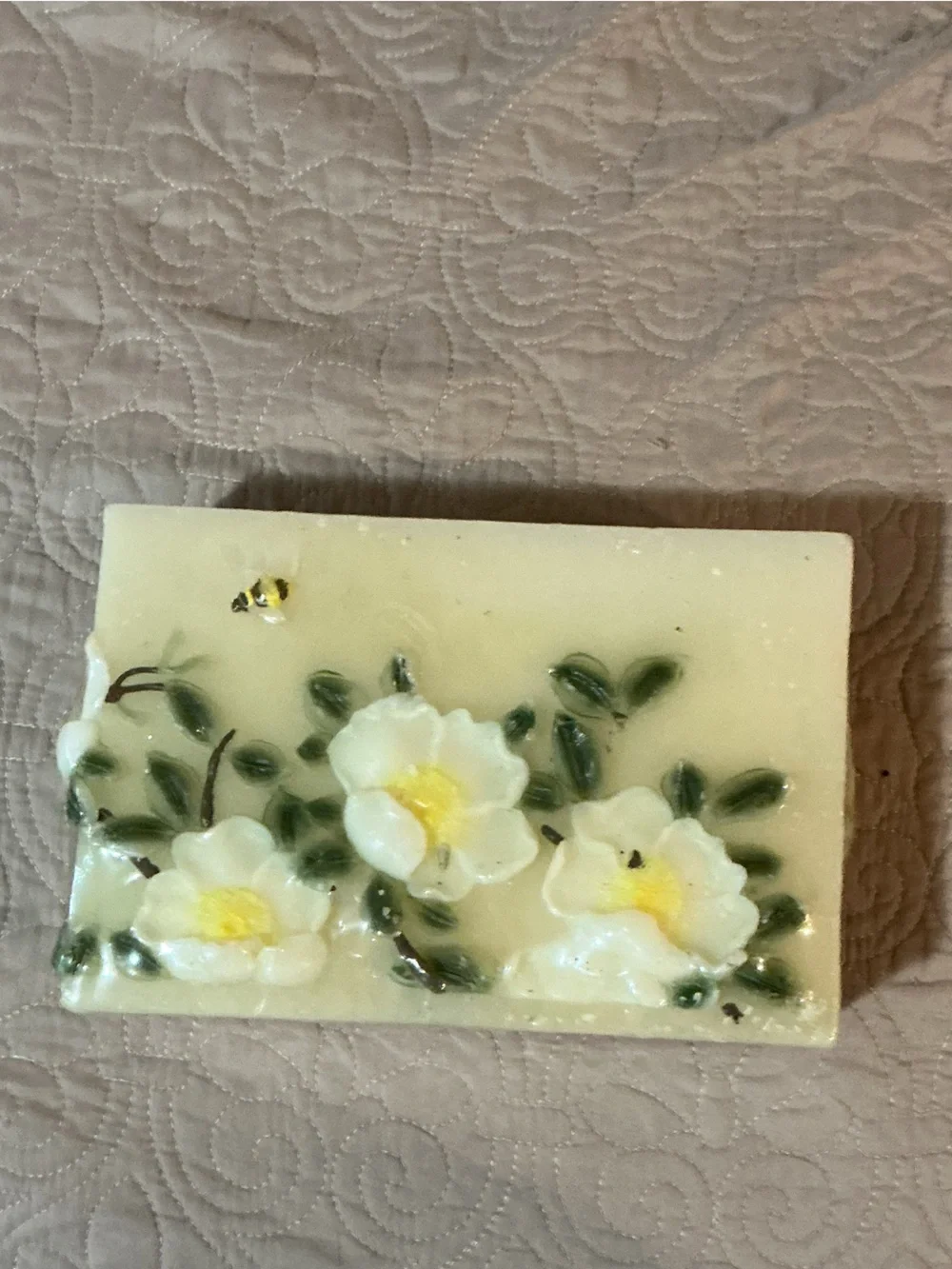 Decorative Red Envelope Double Wick Candle Block with White Flowers and Bee